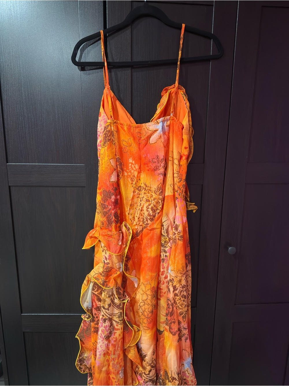 Orange Ruffle Floral Slip Dress - Picture 5 of 5